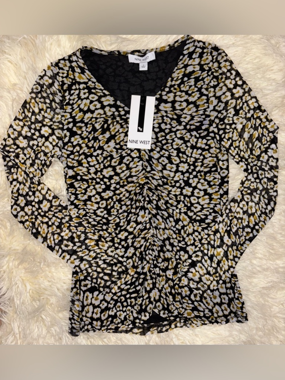 Nine West Sheer Long Sleeve Printed Top Small NWT